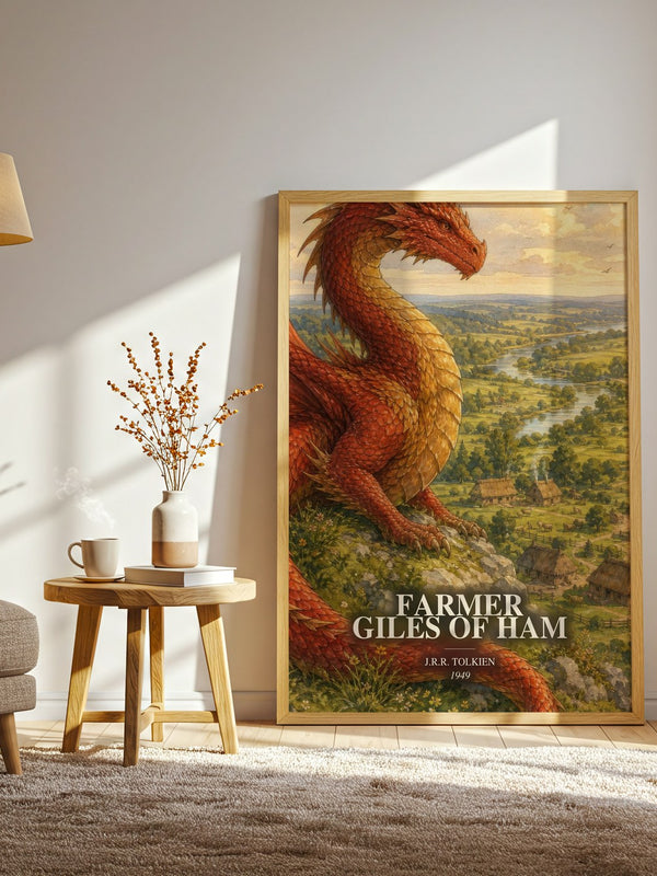 Farmer Giles Of Ham watercolour print in frame leaning in hallway – fantasy wall art