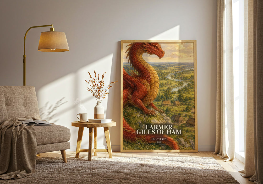 Farmer Giles Of Ham watercolour print in frame leaning in hallway – fantasy wall art (mockup)