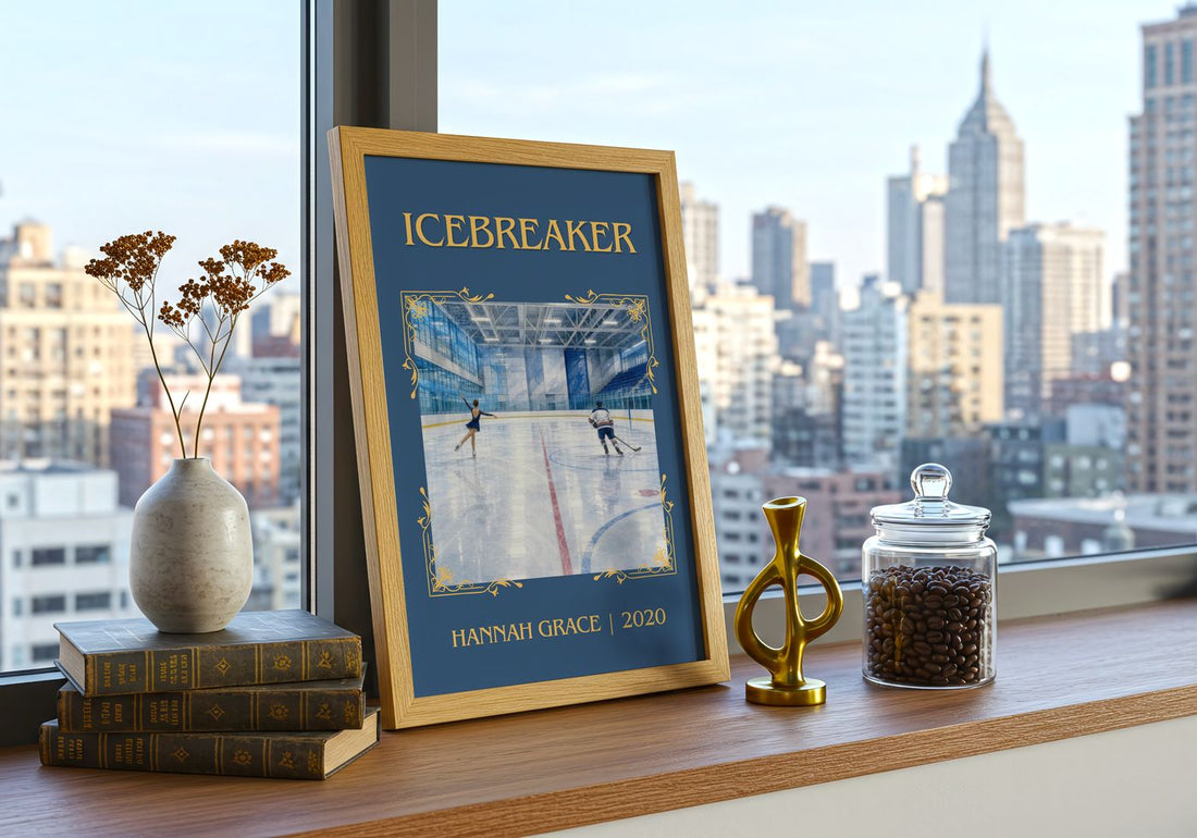 Icebreaker Classic Book Art Print by Hannah Grace – framed print on a city-view windowsill