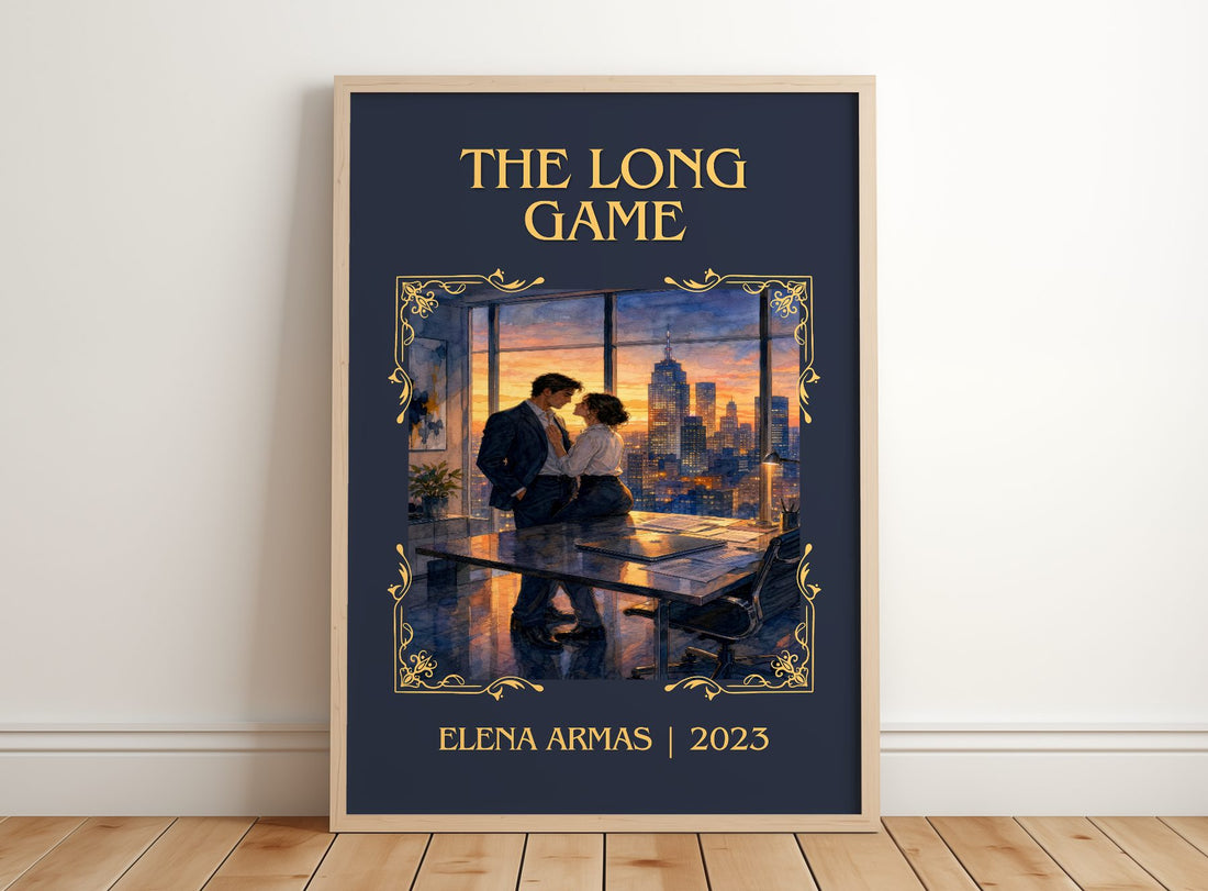 The Long Game Classic Book Art Print by Elena Armas – framed print leaning on a wooden floor