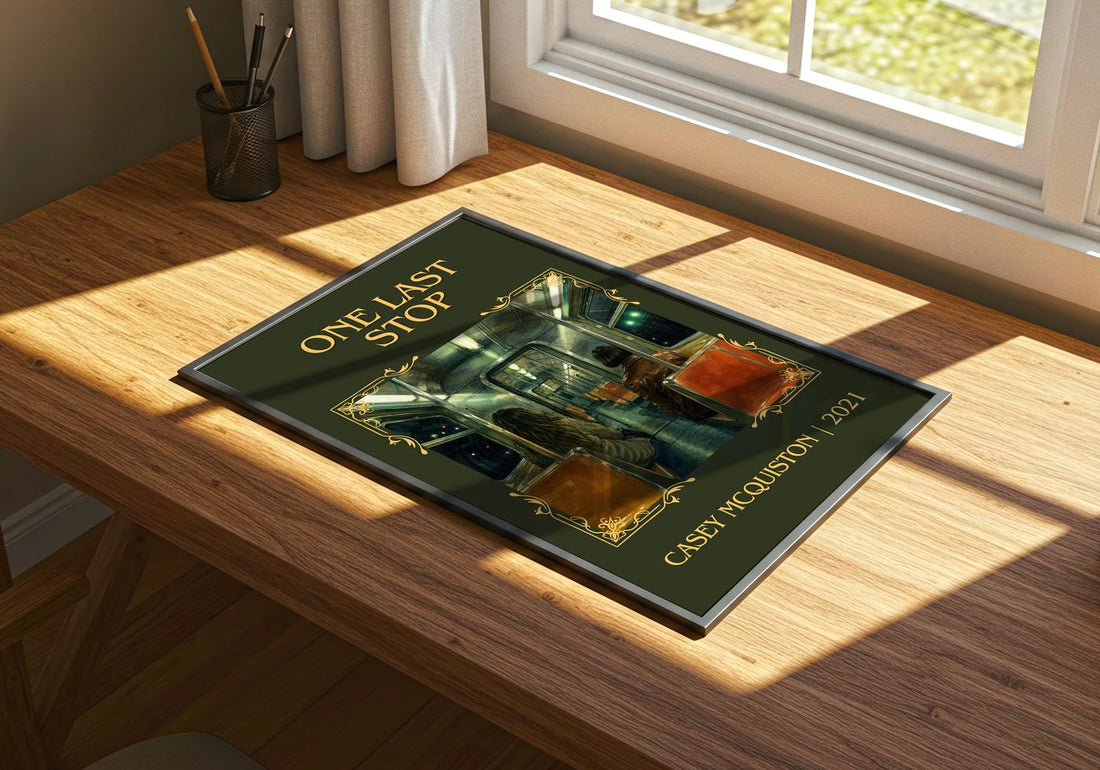 One Last Stop Classic Book Art Print by Casey McQuiston – print on a sunlit desk