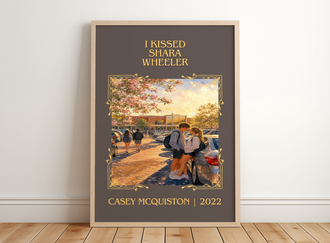 I Kissed Shara Wheeler Classic Book Art Print by Casey McQuiston – framed print leaning on a wooden floor