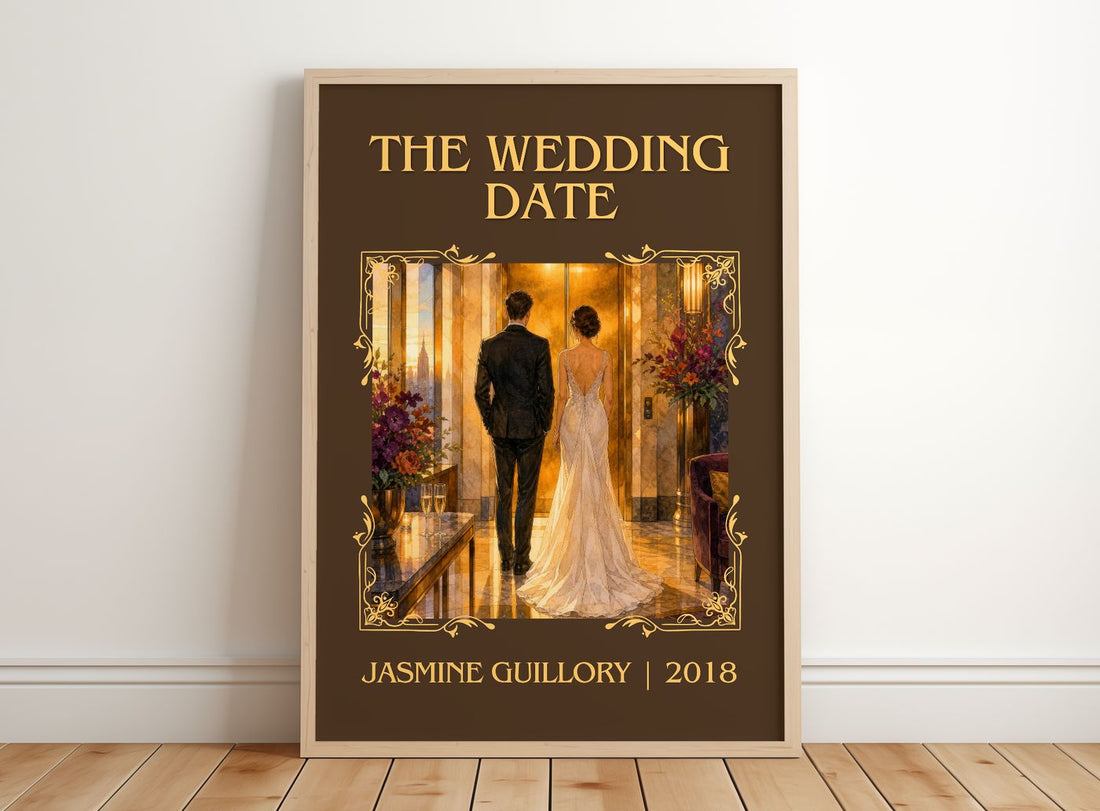 The Wedding Date Classic Book Art Print by Jasmine Guillory – framed print leaning on a wooden floor