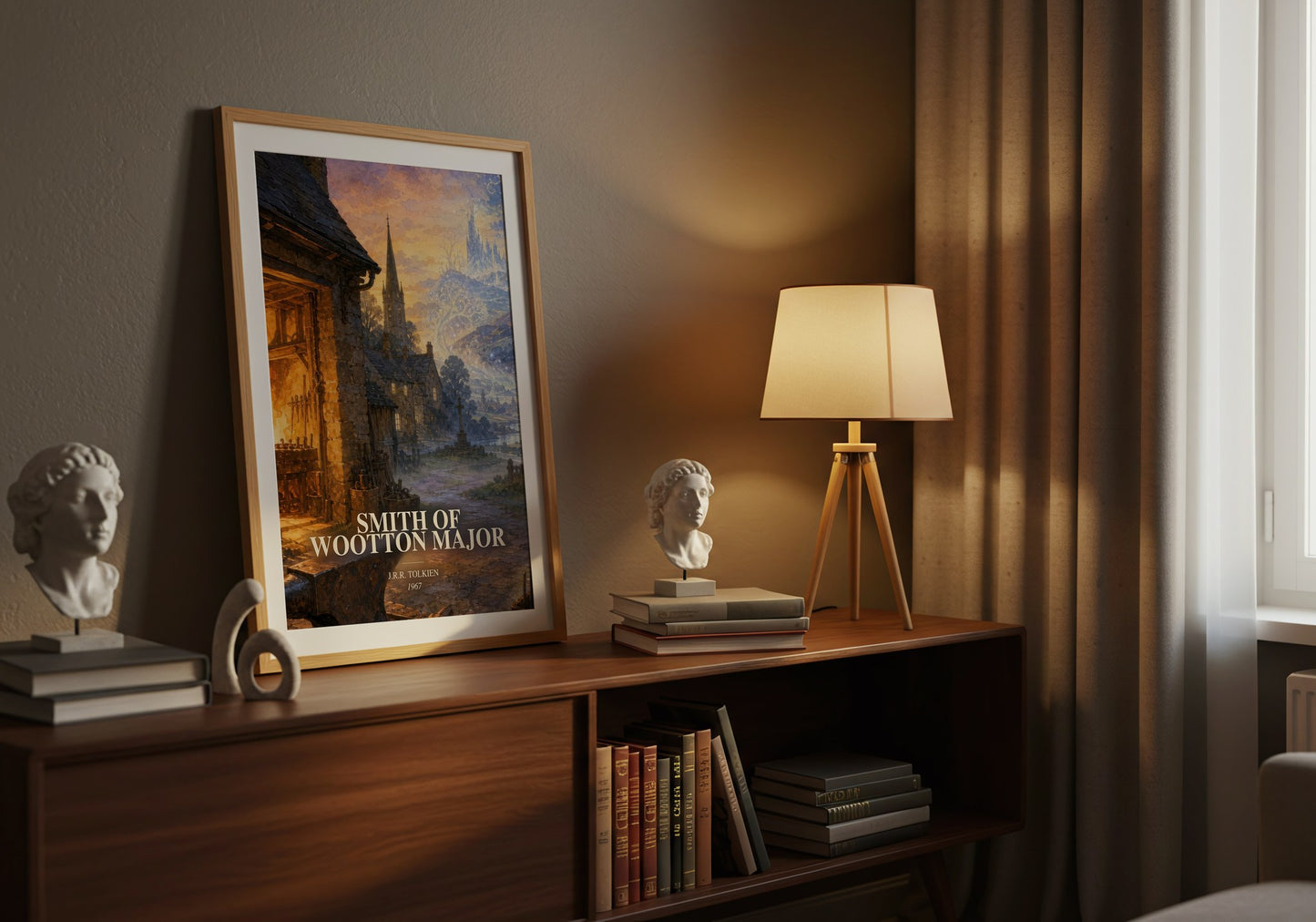Smith Of Wootton Major watercolour print on bookshelf – J.R.R. Tolkien fan gift