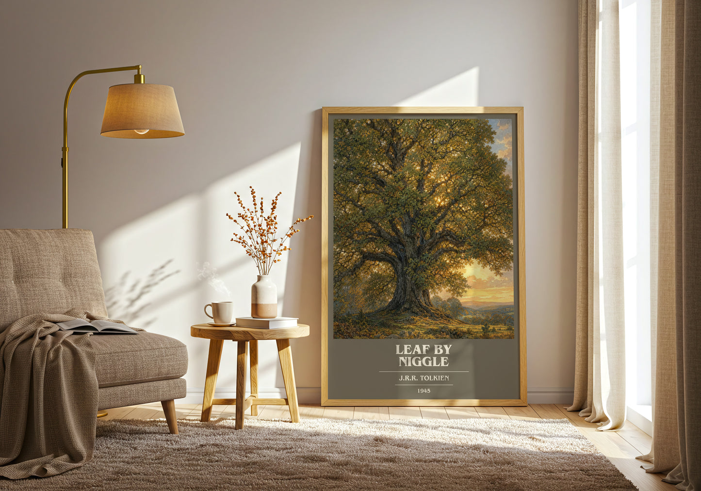 Leaf By Niggle book cover print on bookshelf – J.R.R. Tolkien fan gift