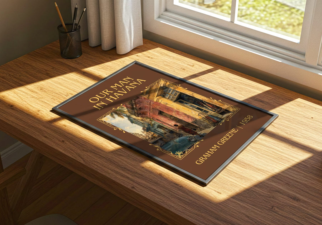 Our Man in Havana Classic Book Art Print by Graham Greene – print on a sunlit desk