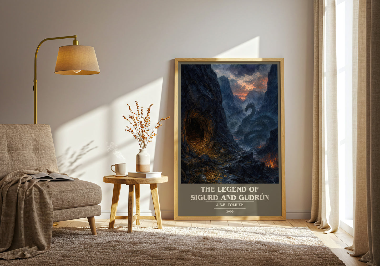 The Legend Of Sigurd And Gudrún book cover print on bookshelf – J.R.R. Tolkien fan gift
