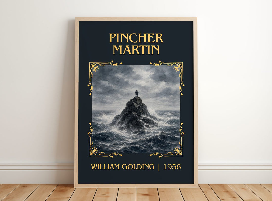 Pincher Martin Classic Book Art Print by William Golding – framed print leaning on a wooden floor