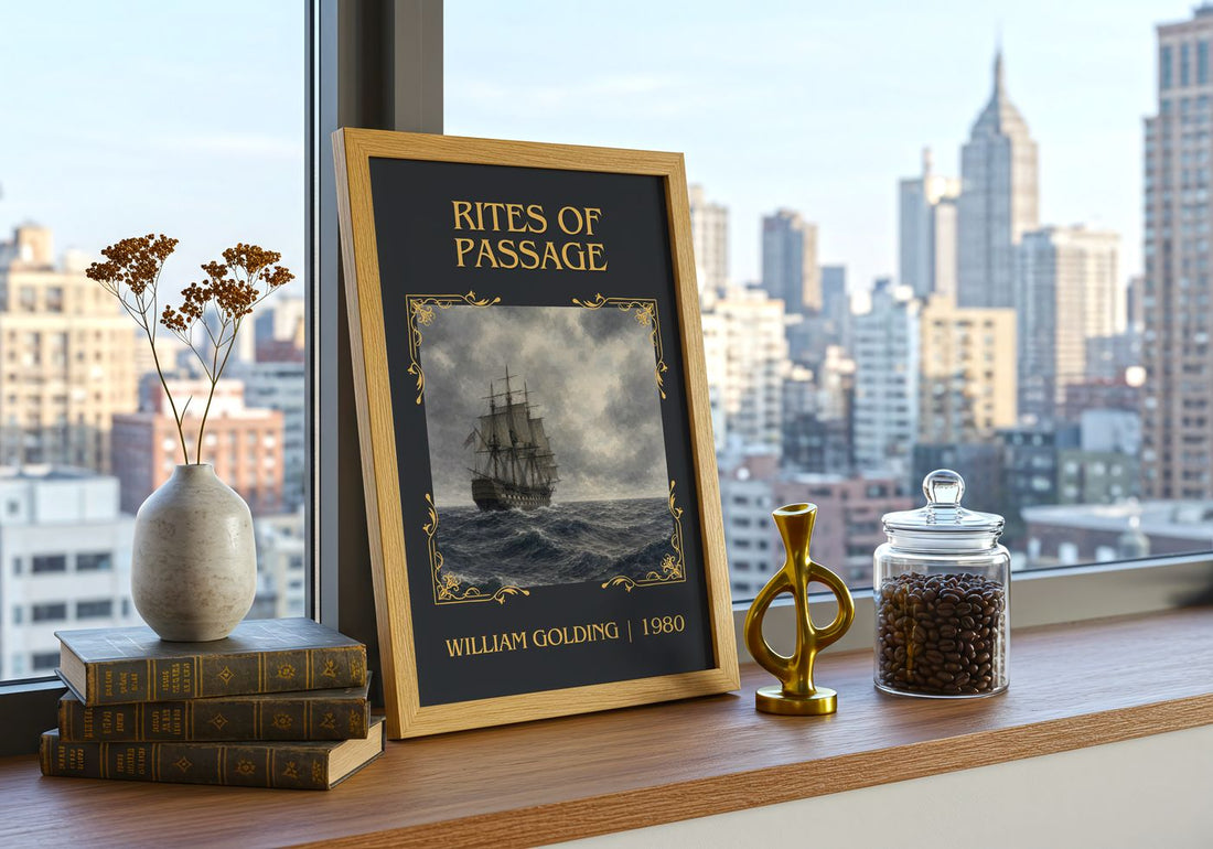 Rites of Passage Classic Book Art Print by William Golding – framed print on a city-view windowsill