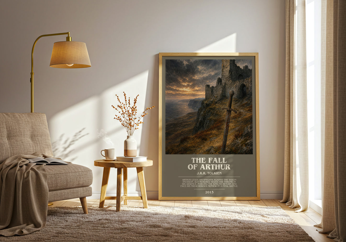 The Fall Of Arthur bookish print on bookshelf – J.R.R. Tolkien fan gift