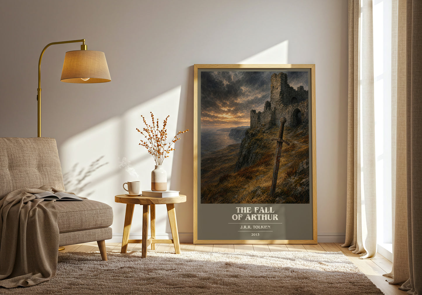 The Fall Of Arthur book cover print on bookshelf – J.R.R. Tolkien fan gift