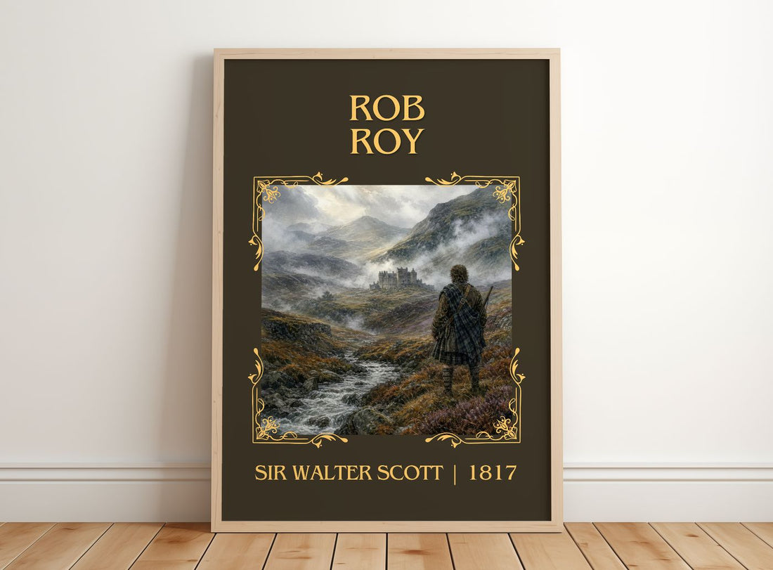 Rob Roy Classic Book Art Print by Sir Walter Scott – framed print leaning on a wooden floor