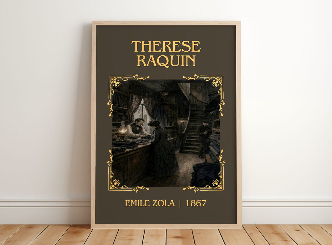 Thérèse Raquin Classic Book Art Print by Émile Zola – framed print leaning on a wooden floor