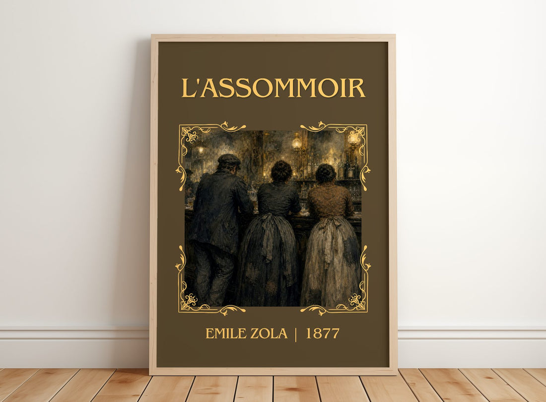 L'Assommoir Classic Book Art Print by Émile Zola – framed print leaning on a wooden floor