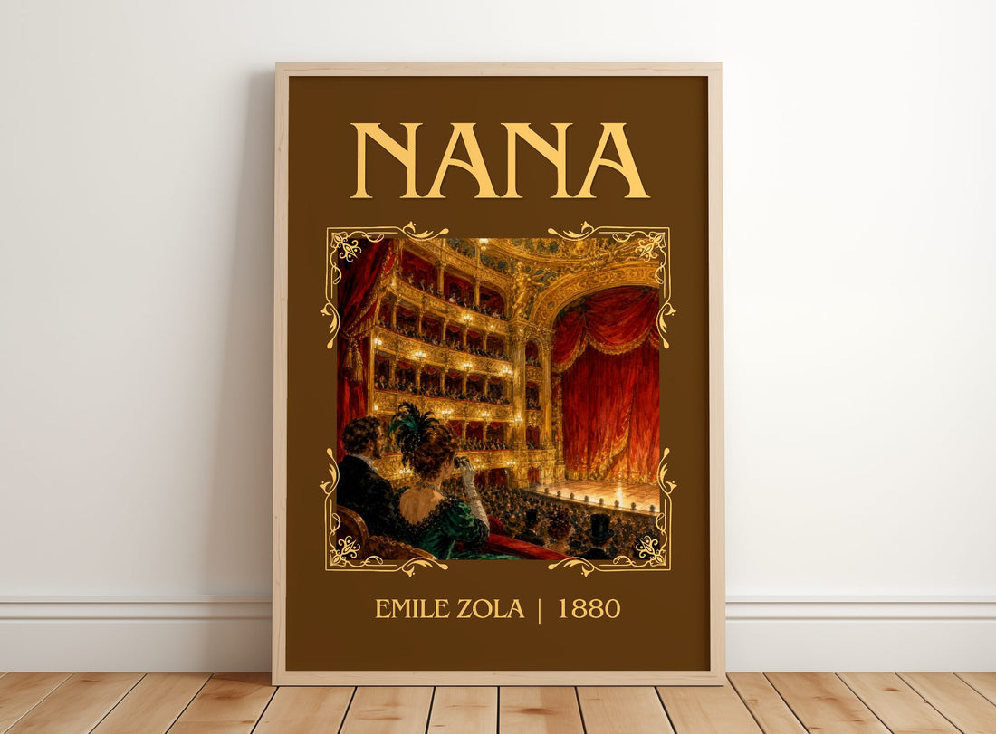 Nana Classic Book Art Print by Émile Zola – framed print leaning on a wooden floor