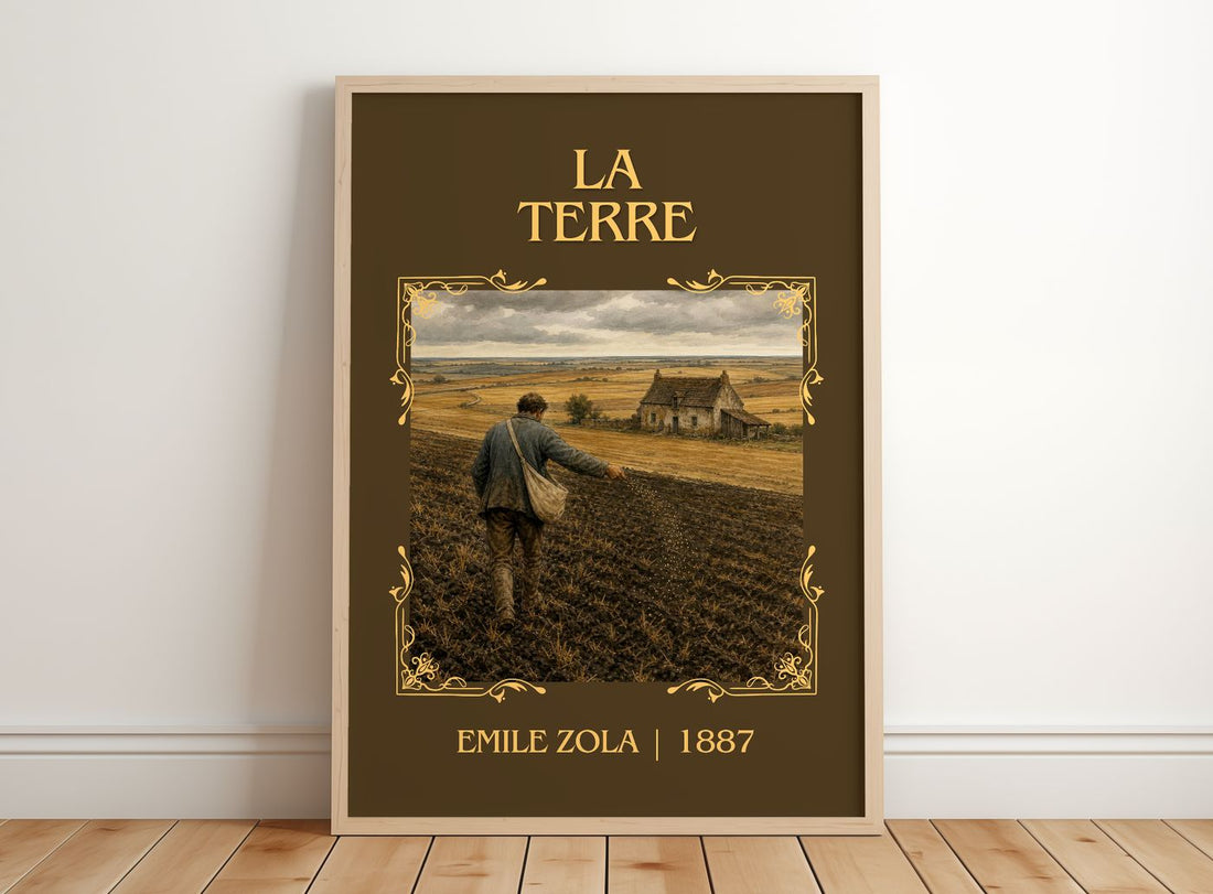 La Terre Classic Book Art Print by Émile Zola – framed print leaning on a wooden floor