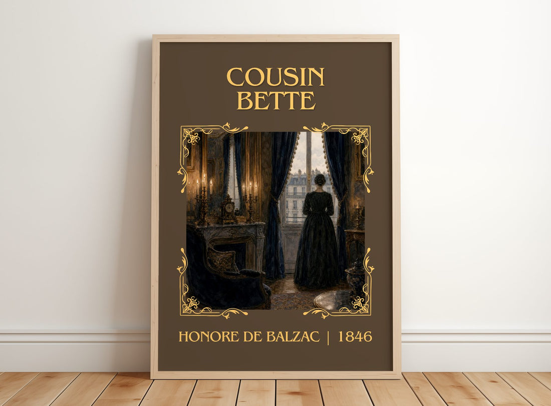 Cousin Bette Classic Book Art Print by Honoré de Balzac – framed print leaning on a wooden floor