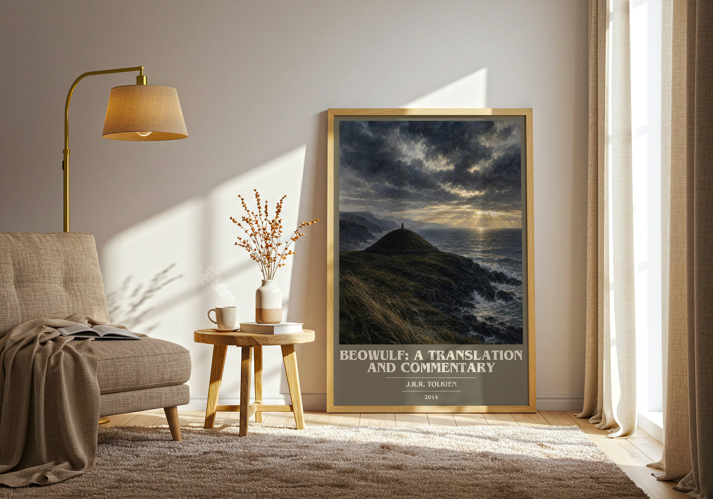 Beowulf: A Translation And Commentary book cover print on bookshelf – J.R.R. Tolkien fan gift