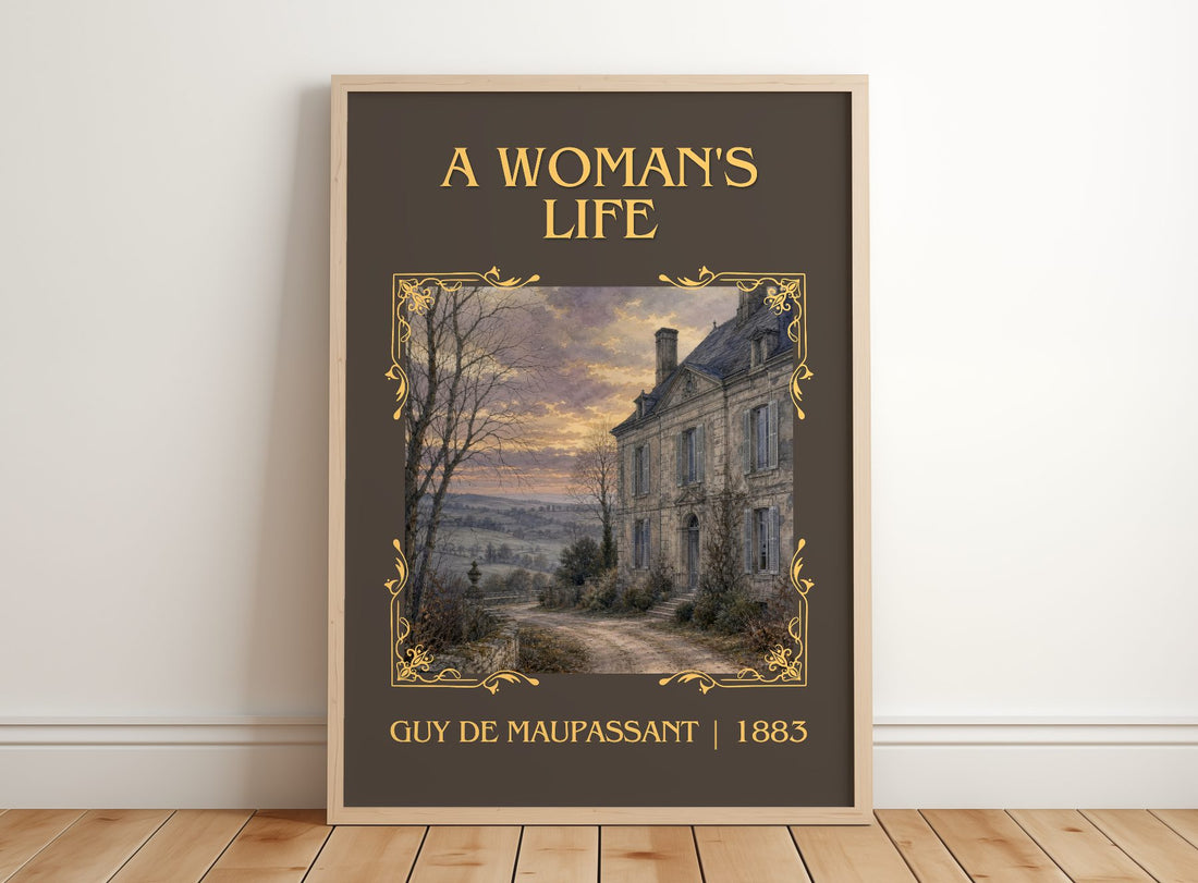 A Woman's Life Classic Book Art Print by Guy de Maupassant – framed print leaning on a wooden floor