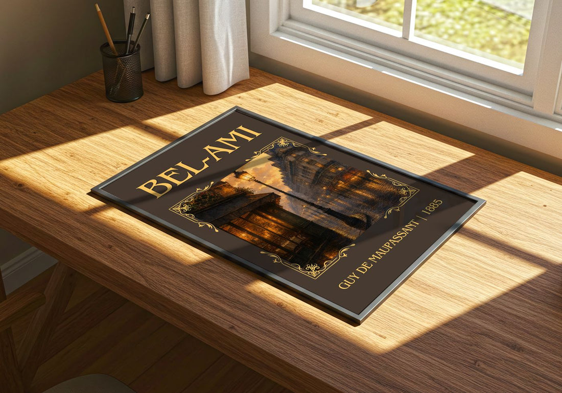 Bel-Ami Classic Book Art Print by Guy de Maupassant – print on a sunlit desk