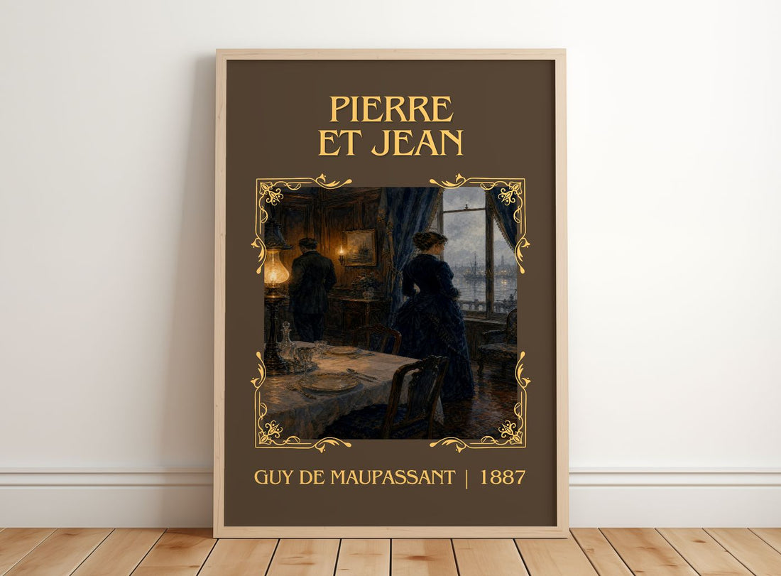 Pierre et Jean Classic Book Art Print by Guy de Maupassant – framed print leaning on a wooden floor