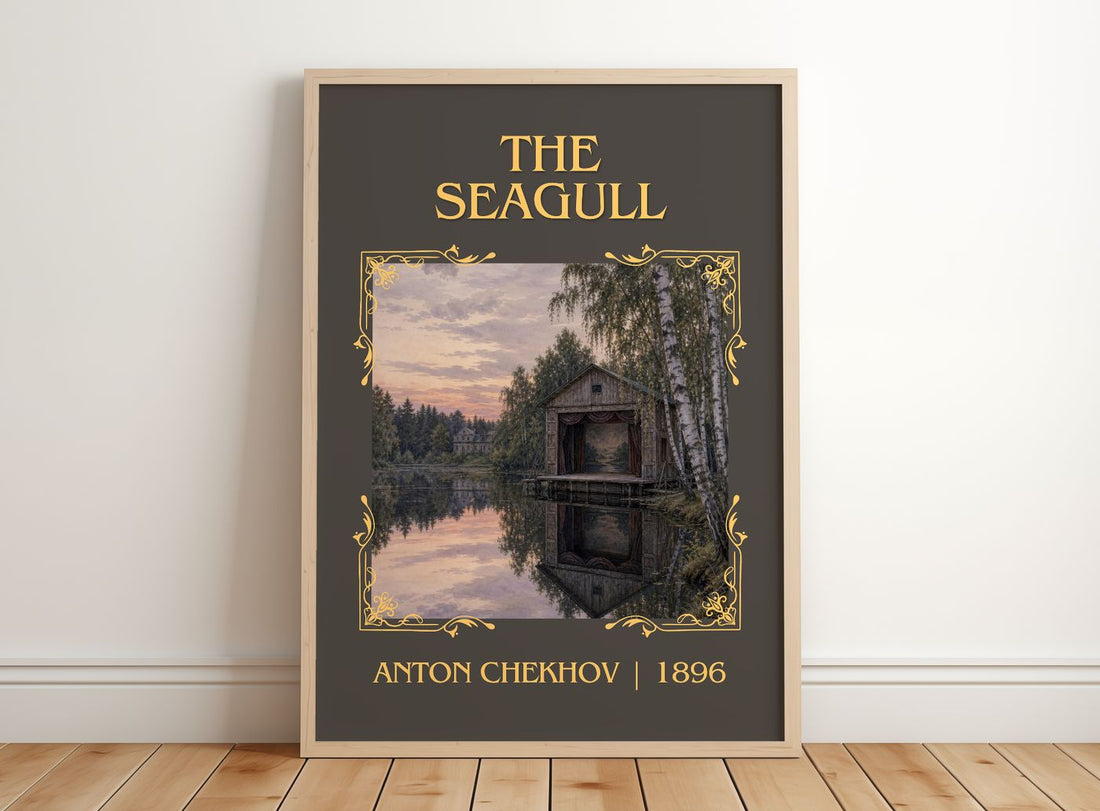 The Seagull Classic Book Art Print by Anton Chekhov – framed print leaning on a wooden floor