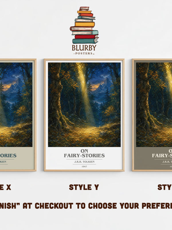 On Fairy-Stories book cover print in frame leaning in hallway – non fiction wall art