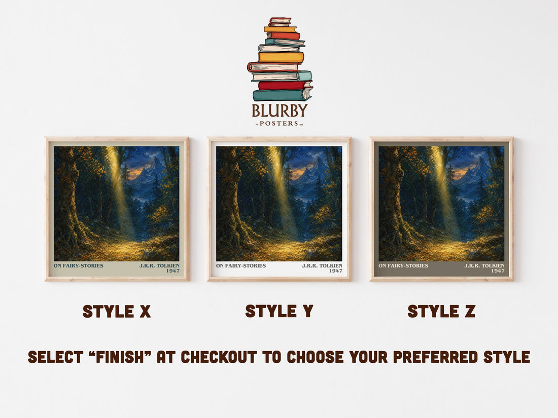 On Fairy-Stories literary print in frame leaning in hallway – non fiction wall art (mockup)