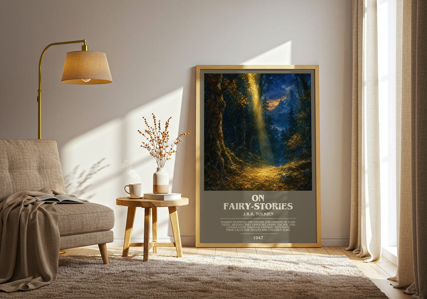On Fairy-Stories bookish print on bookshelf – J.R.R. Tolkien fan gift