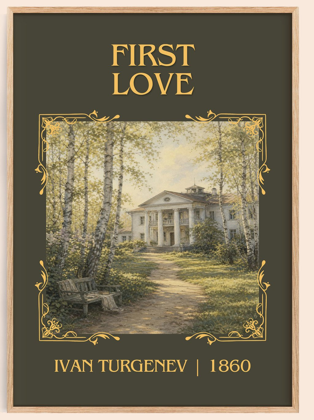 First Love Classic Book Art Print by Ivan Turgenev – book poster