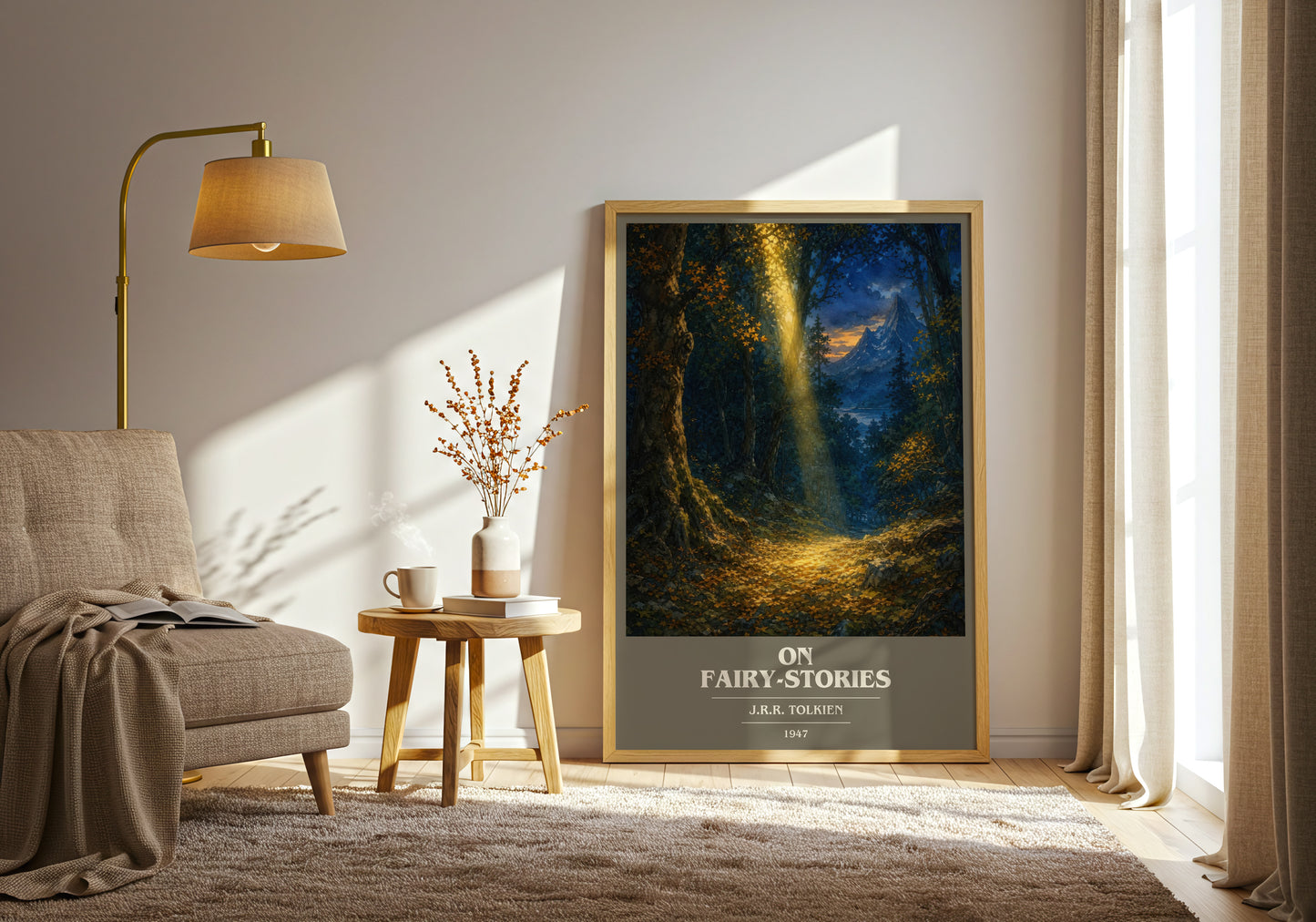 On Fairy-Stories book cover print on bookshelf – J.R.R. Tolkien fan gift