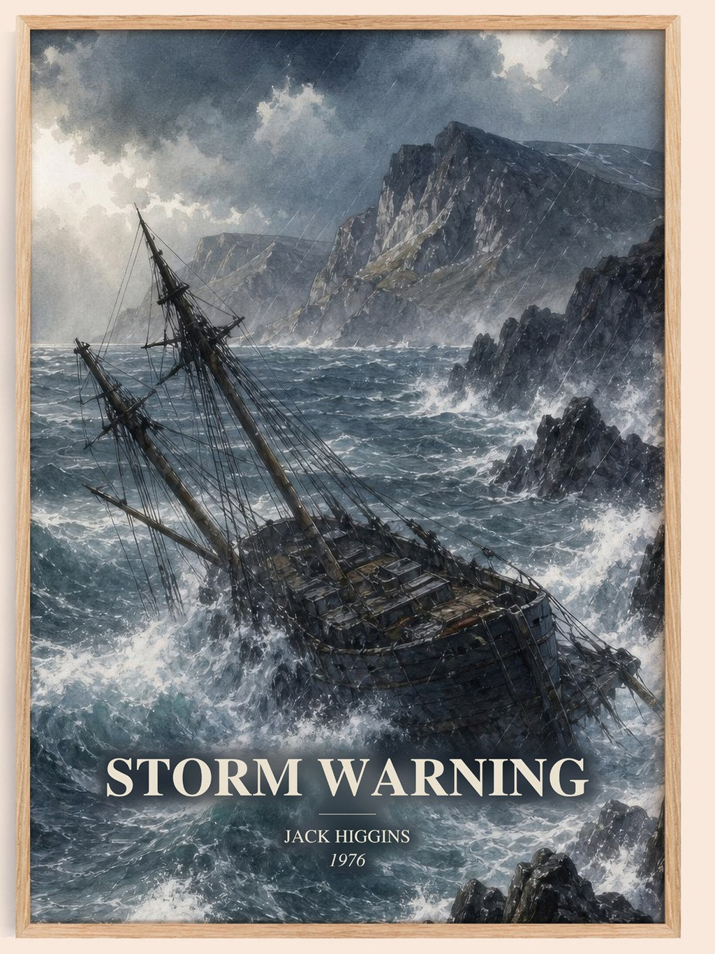 Storm Warning watercolour book poster by Jack Higgins – framed literary art print