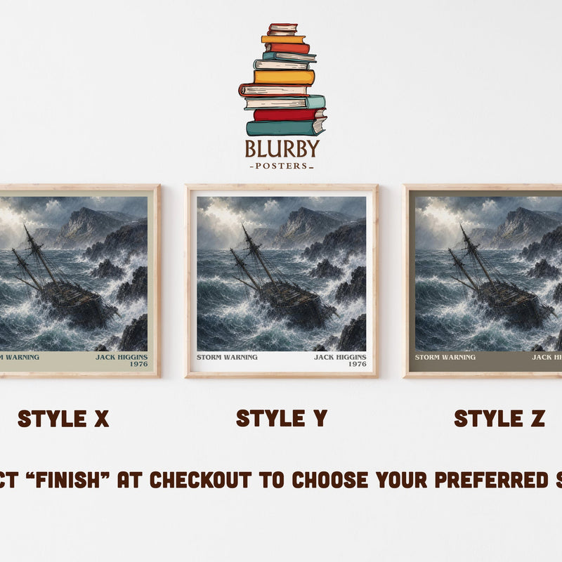 Storm Warning literary print in frame leaning in hallway – thriller wall art