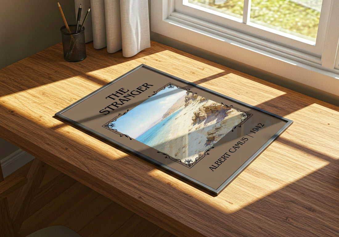 The Stranger Classic Book Art Print by Albert Camus – print on a sunlit desk