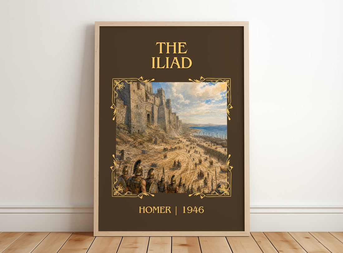 The Iliad Classic Book Art Print by Homer – framed print leaning on a wooden floor