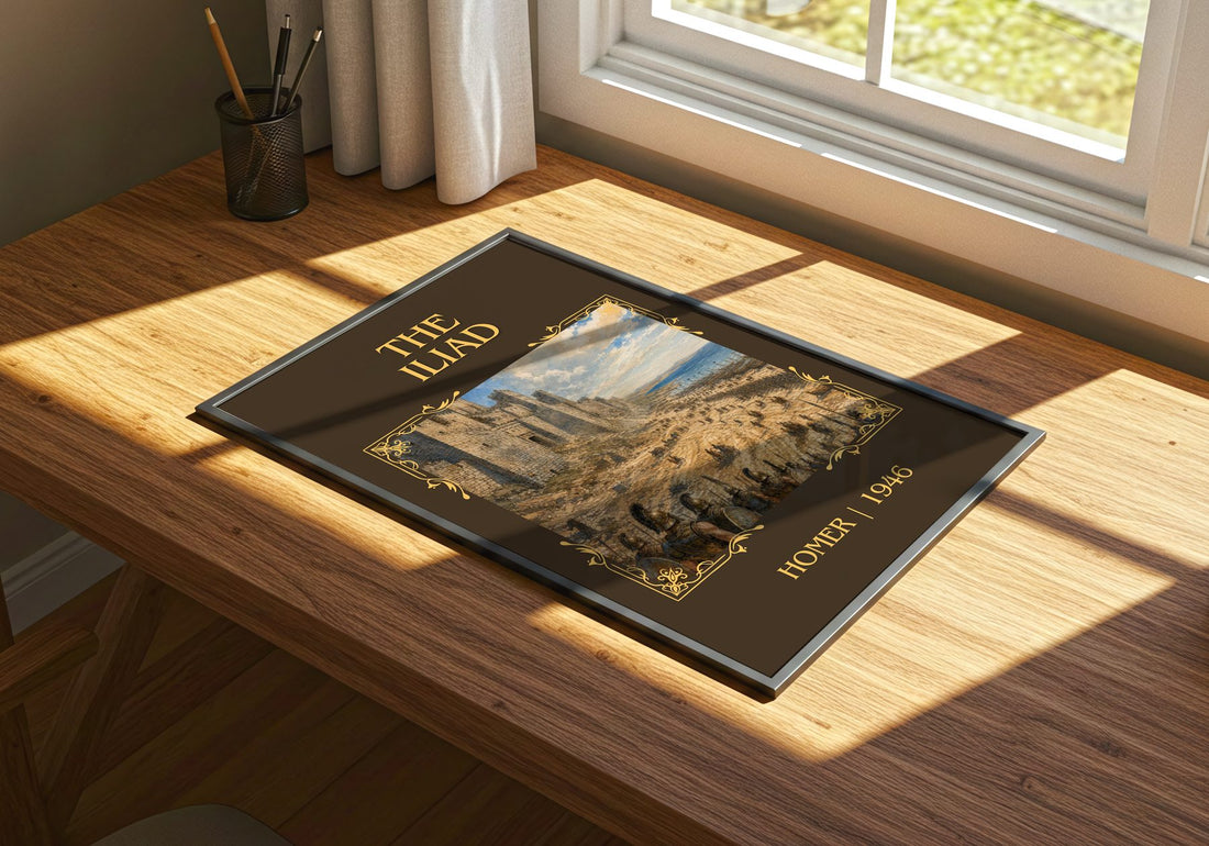 The Iliad Classic Book Art Print by Homer – print on a sunlit desk