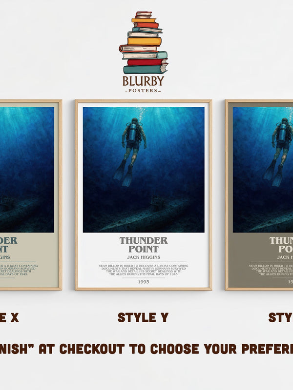 Thunder Point bookish print in frame leaning in hallway – thriller wall art
