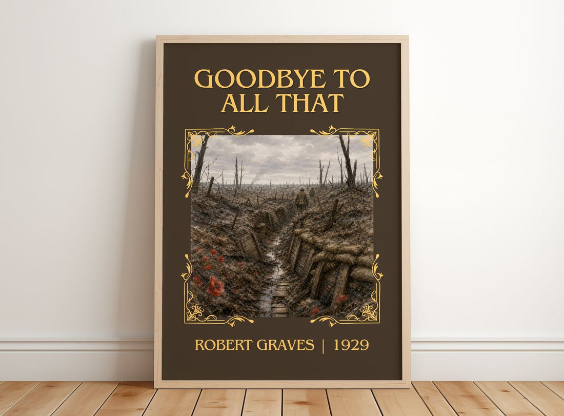 Goodbye to All That Classic Book Art Print by Robert Graves – framed print leaning on a wooden floor