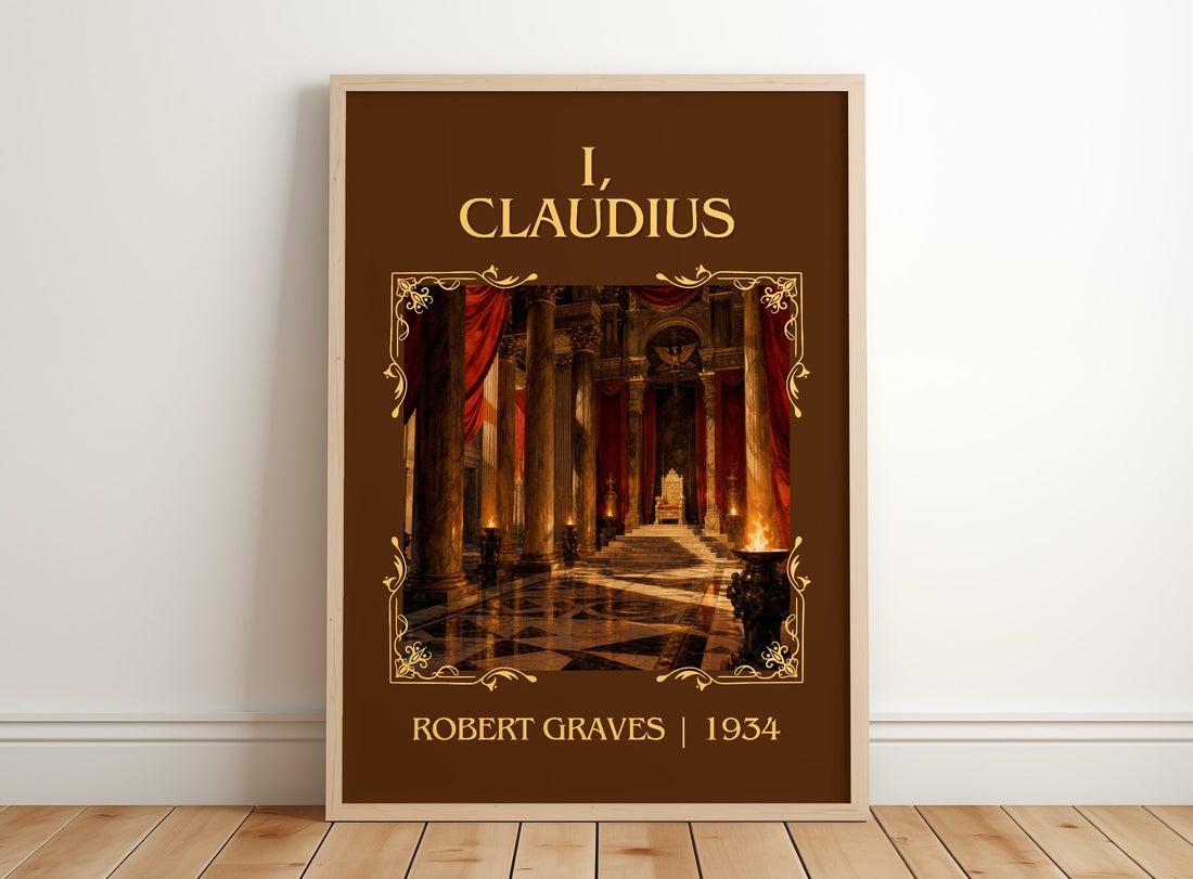 I, Claudius Classic Book Art Print by Robert Graves – framed print leaning on a wooden floor