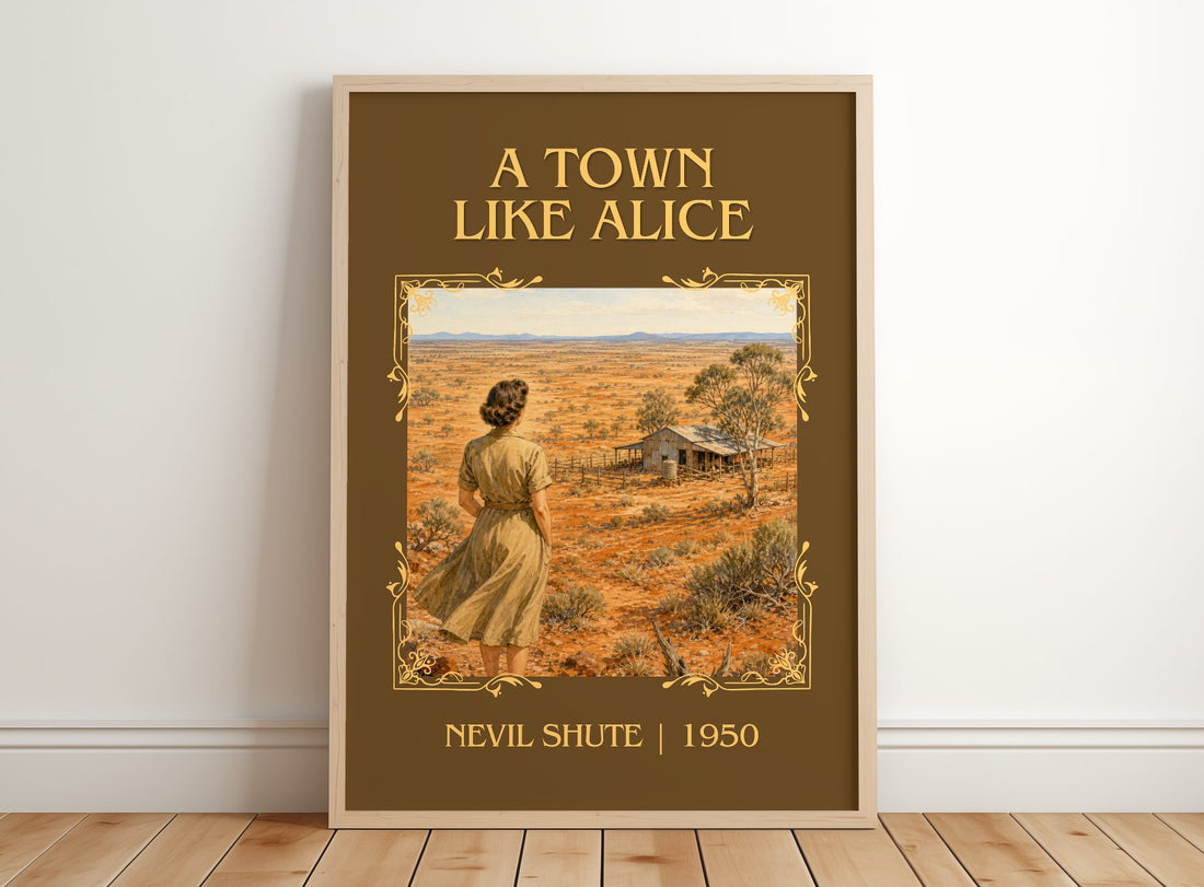 A Town Like Alice Classic Book Art Print by Nevil Shute – framed print leaning on a wooden floor
