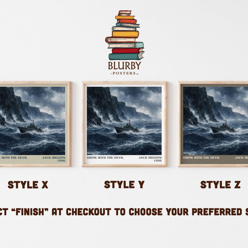 Drink With The Devil literary print in frame leaning in hallway – thriller wall art
