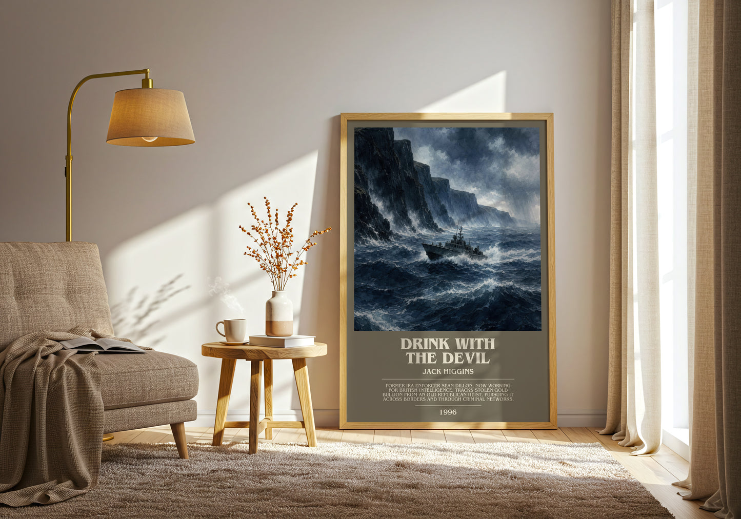 Drink With The Devil bookish print on bookshelf – Jack Higgins fan gift