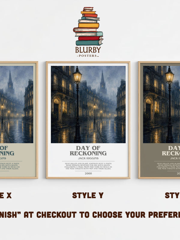Day Of Reckoning bookish print in frame leaning in hallway – thriller wall art