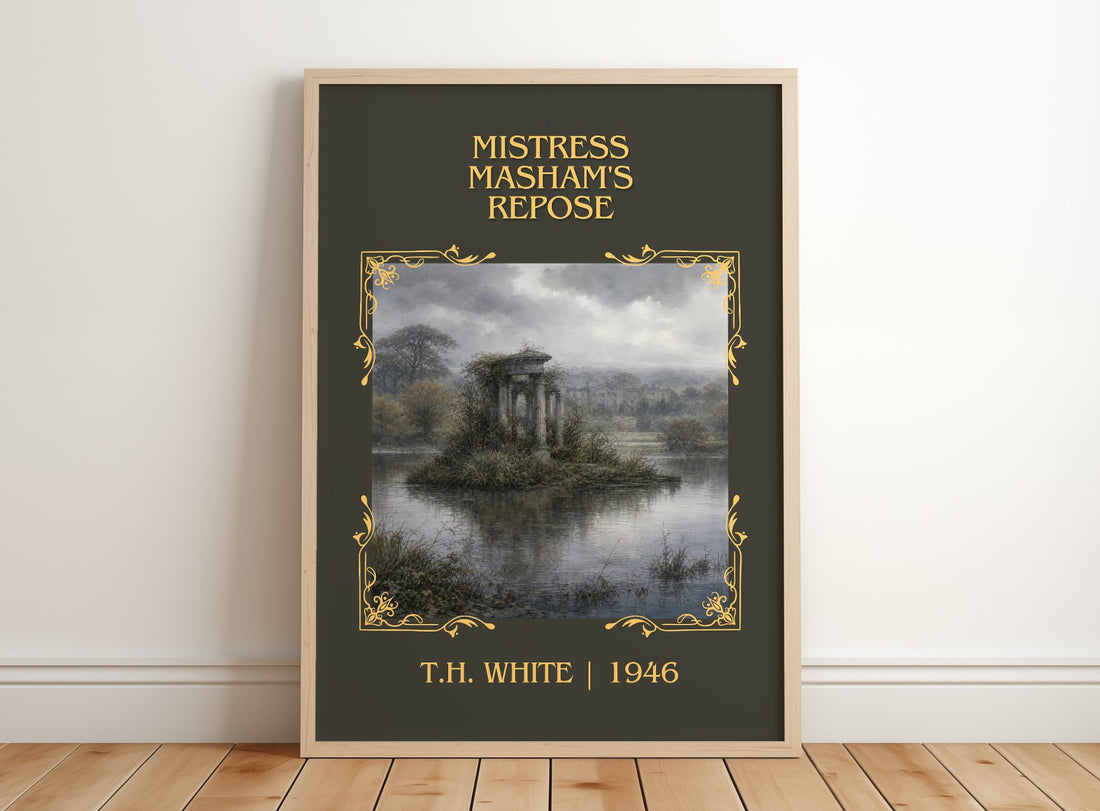 Mistress Masham's Repose Classic Book Art Print by T.H. White – framed print leaning on a wooden floor