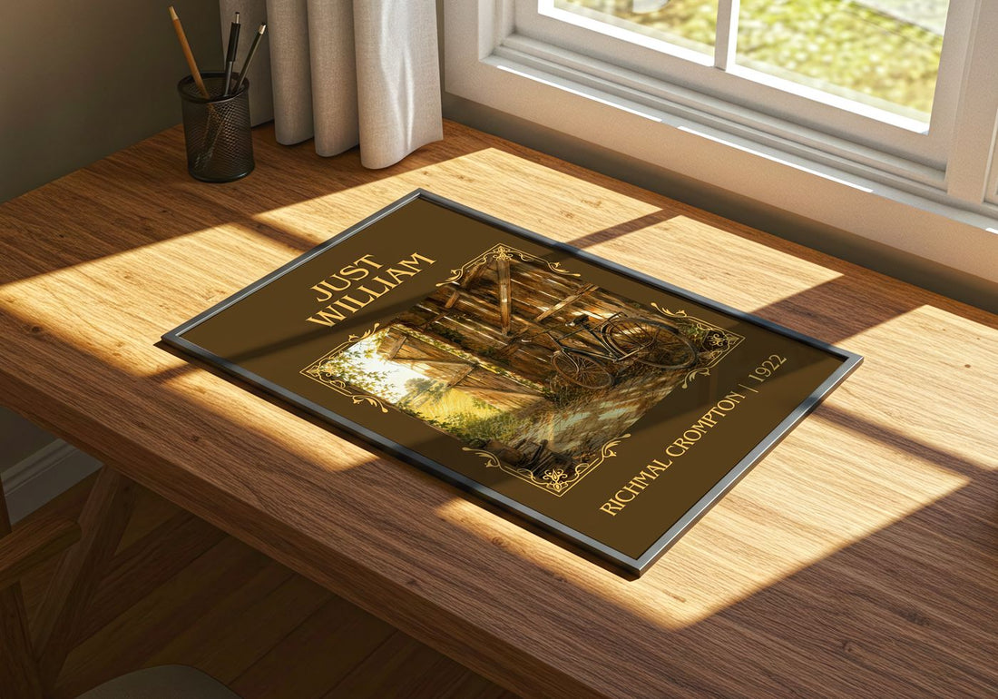 Just William Classic Book Art Print by Richmal Crompton – print on a sunlit desk