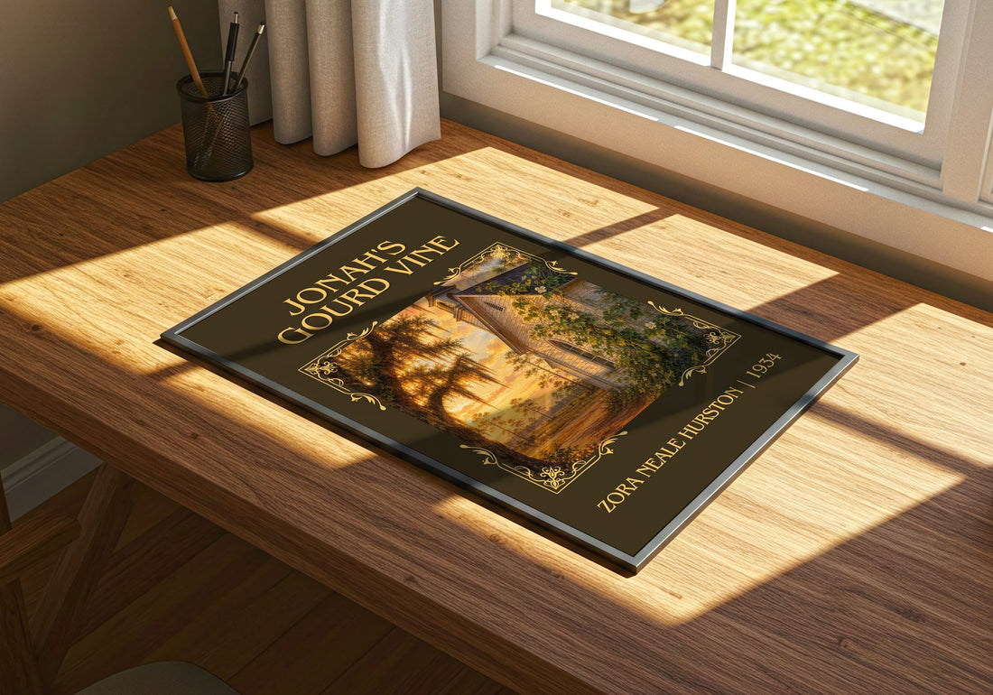 Jonah's Gourd Vine Classic Book Art Print by Zora Neale Hurston – print on a sunlit desk