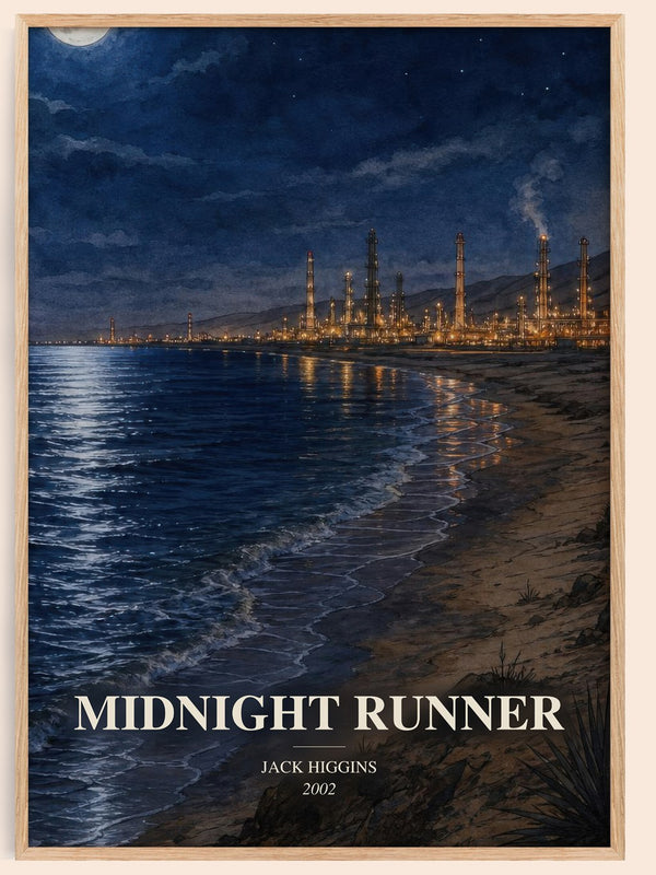 Midnight Runner watercolour book poster by Jack Higgins – framed literary art print