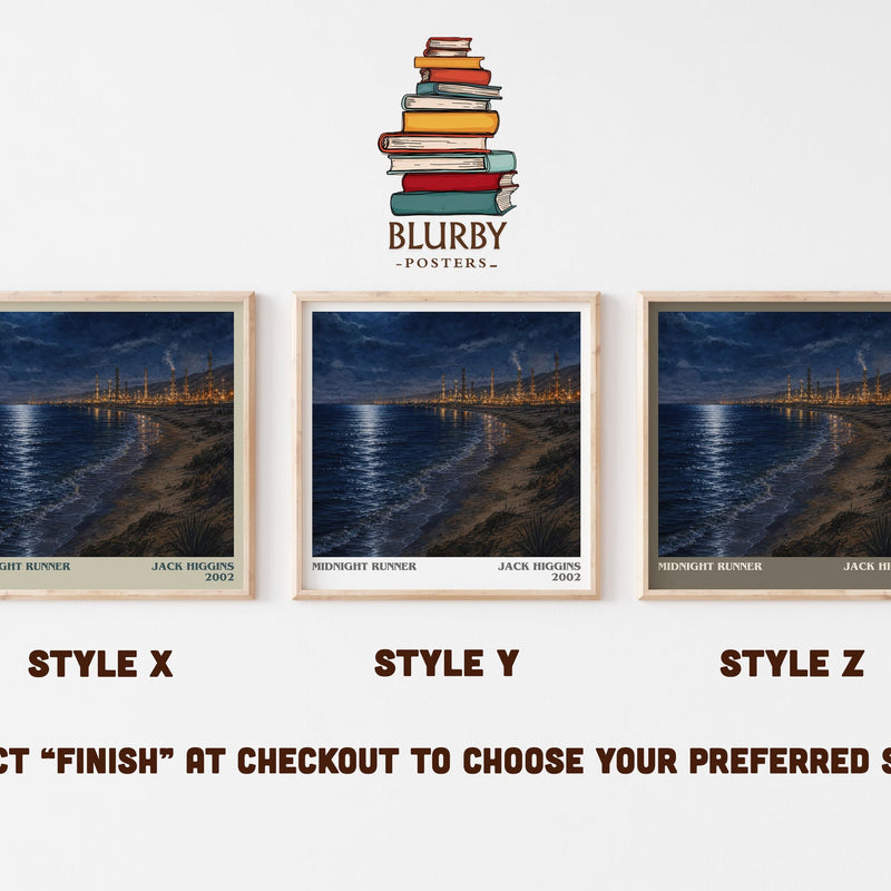 Midnight Runner literary print in frame leaning in hallway – thriller wall art