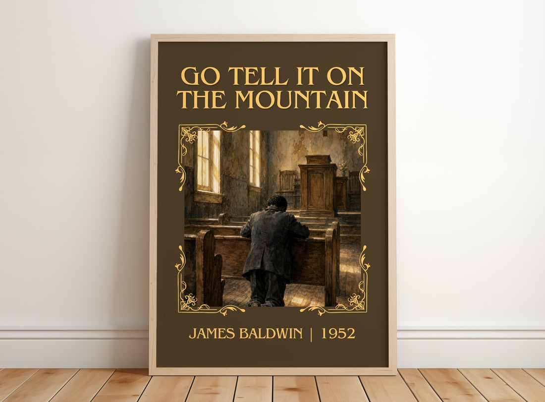 Go Tell It on the Mountain Classic Book Art Print by James Baldwin – framed print leaning on a wooden floor