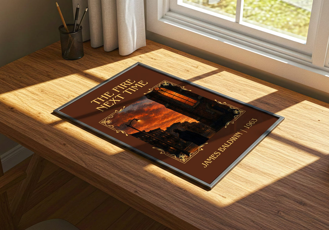 The Fire Next Time Classic Book Art Print by James Baldwin – print on a sunlit desk